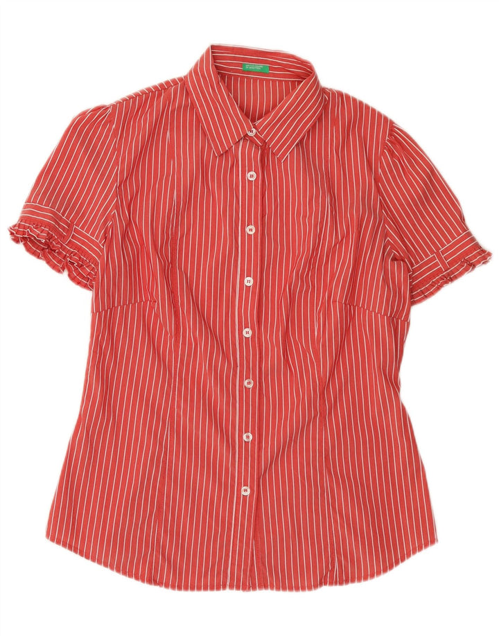 Cămașă cu mânecă scurtă pentru femei BENETTON UK 14 Medium Red Pinstripe