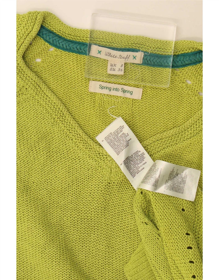 White Stuff Pulover cu decolteu în V pentru femei UK 8 Bumbac verde mic