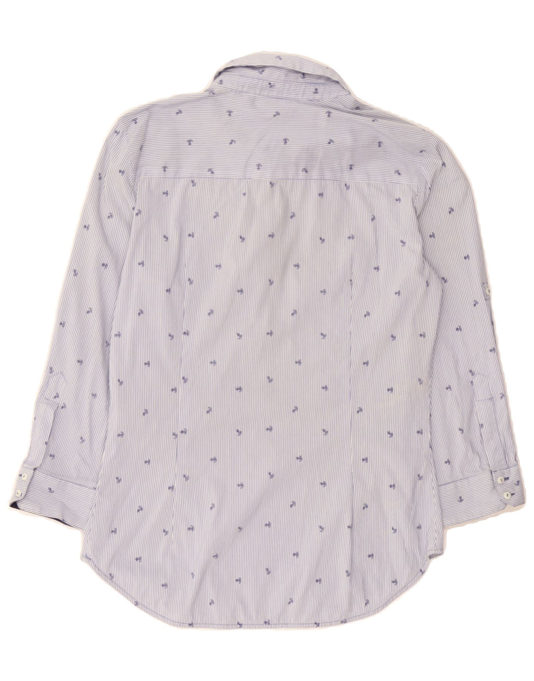 ZARA Womens 3/4 Sleeve Pullover Shirt UK 12 Medium Blue Pinstripe Cotton Vintage Zara and Second-Hand Zara from Messina Hembry 