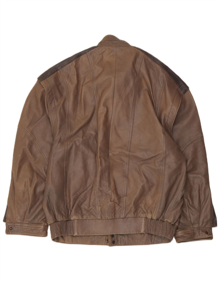 Jachetă de piele vintage pentru bărbați IT 48, maro mediu, piele color bloc