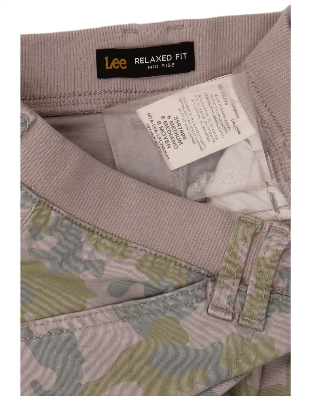 Pantaloni scurți cargo pentru femei Lee cu talie medie US 6, mediu W30, bumbac camuflaj violet