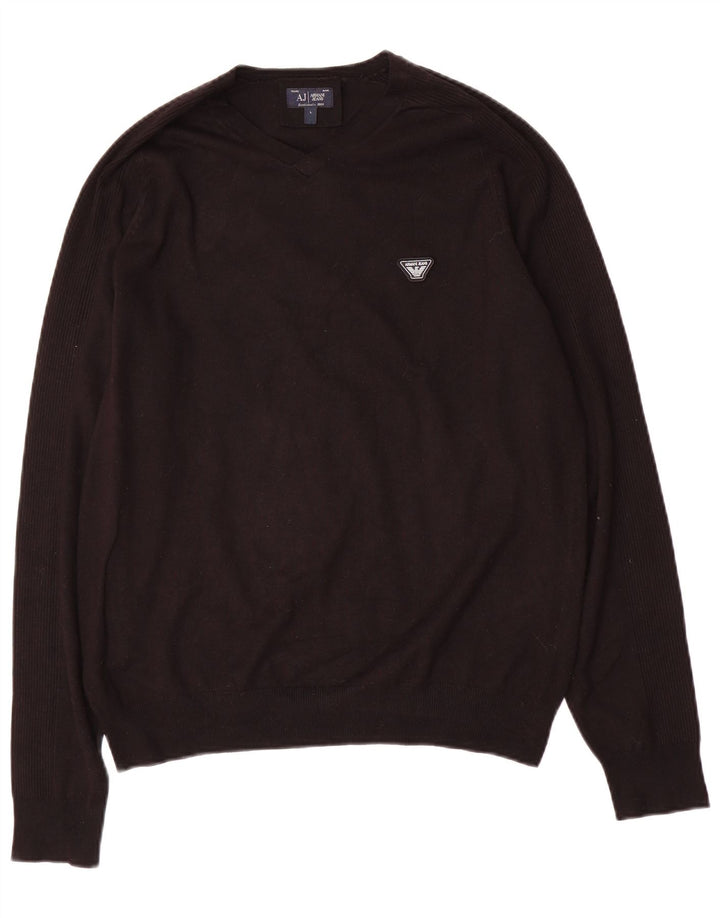 Armani Jeans Pulover cu decolteu în V pentru bărbați, mare, negru, viscoză
