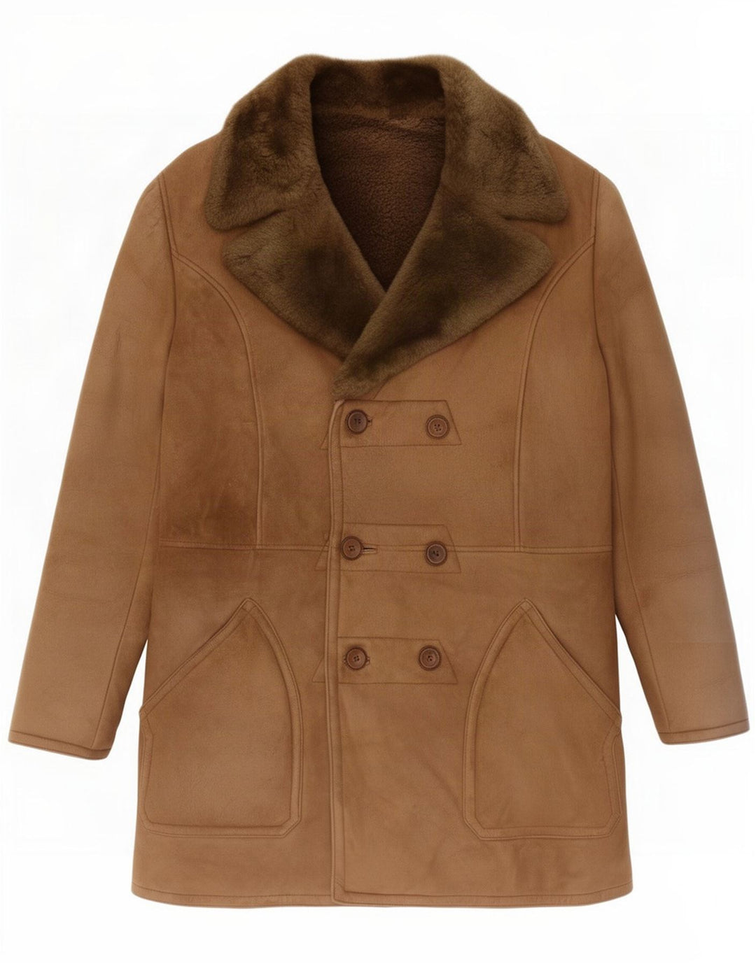 Palton dublu din shearling vintage pentru bărbați UK 40 mare maro