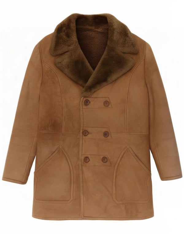 Palton dublu din shearling vintage pentru bărbați UK 40 mare maro