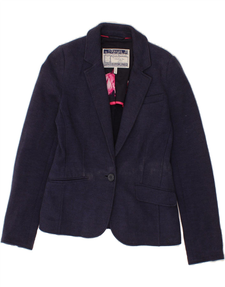 JOULES Womens 1 Button Blazer Jacket UK 8 Small  Navy Blue Herringbone Vintage Joules and Second-Hand Joules from Messina Hembry 