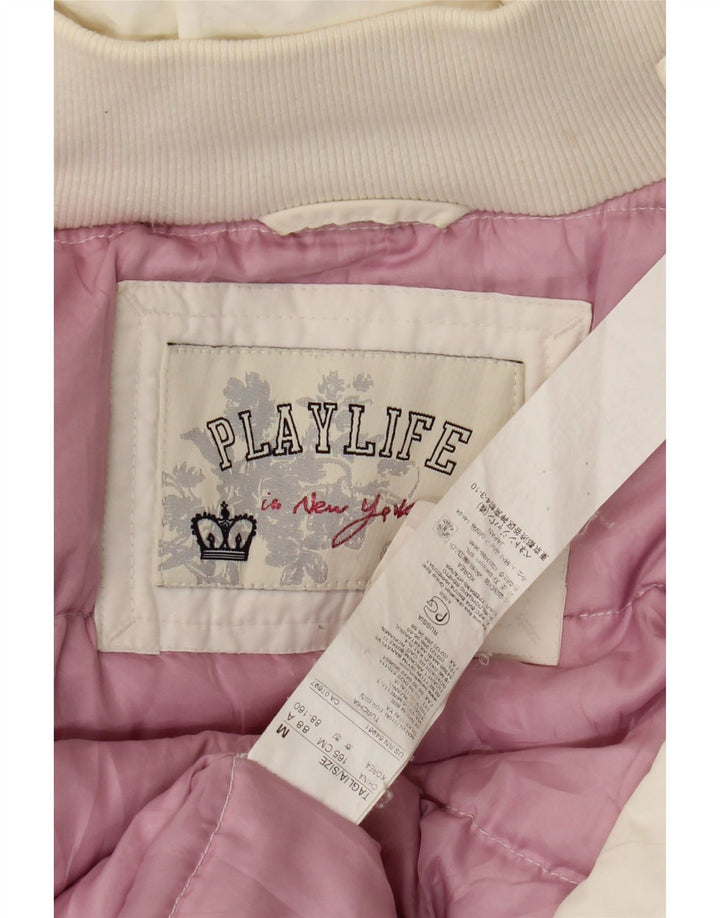 Palton căptușit cu glugă pentru femei Playlife UK 14 bumbac alb mediu