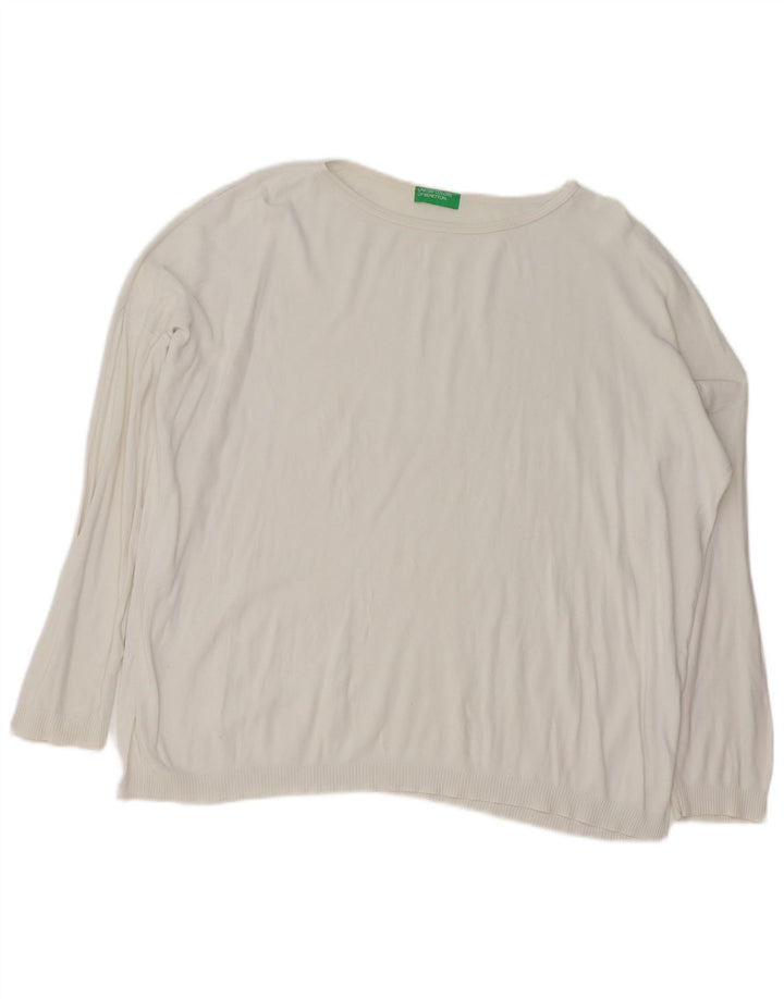 BENETTON Pulover supradimensionat cu gât de barcă pentru femei UK 14 Medium White