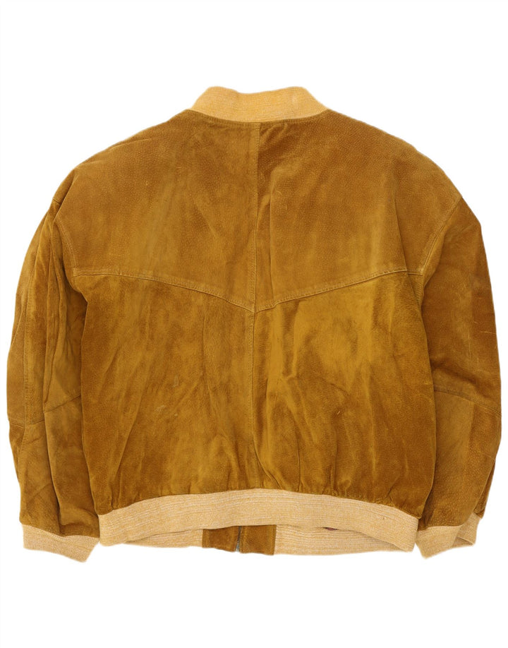 Jachetă bomber de piele de căprioară supradimensionată pentru femei vintage IT 46, piele maro mare