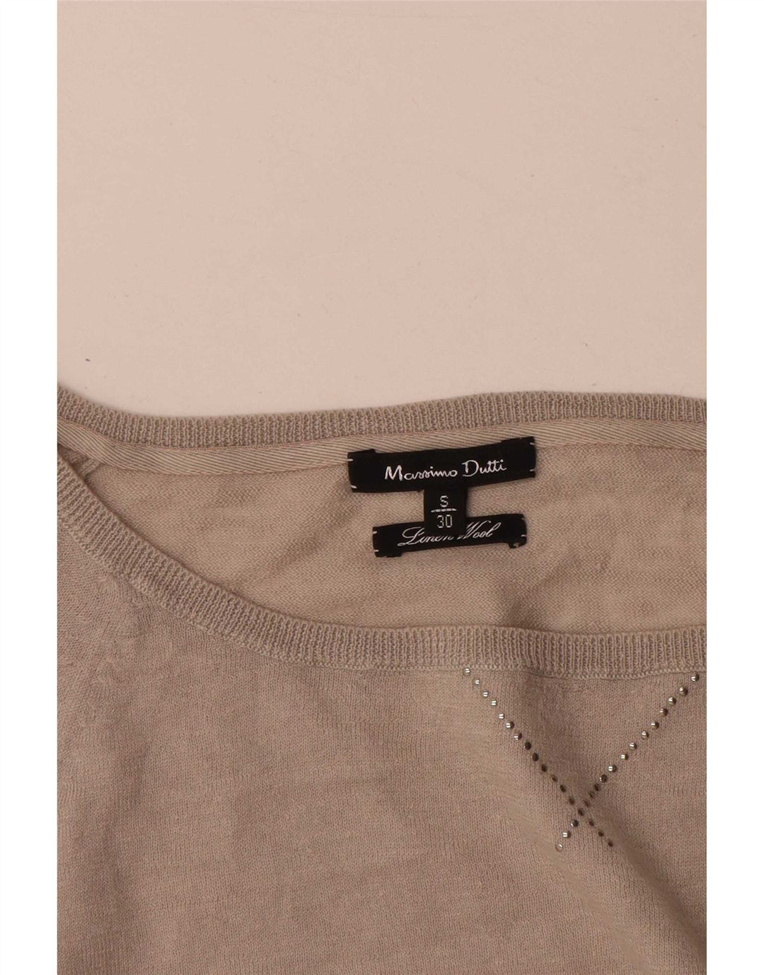 Pulover pentru damă Massimo Dutti, cu gât de barcă, UK 10 Mic, bej, lână