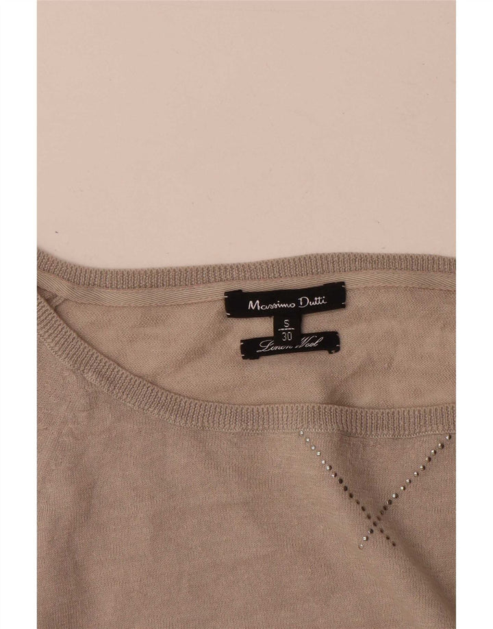 Pulover pentru damă Massimo Dutti, cu gât de barcă, UK 10 Mic, bej, lână
