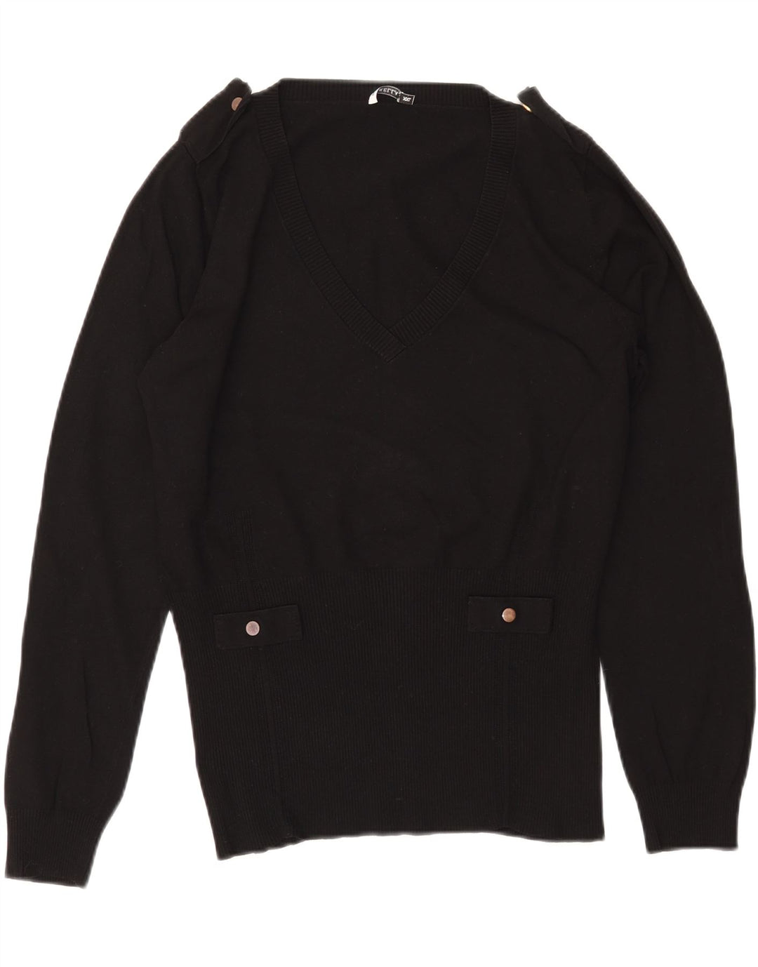 MARELLA Pulover militar cu decolteu în V pentru femei UK 20 2XL Viscoză neagră