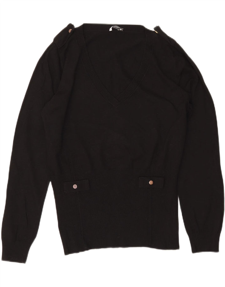 MARELLA Pulover militar cu decolteu în V pentru femei UK 20 2XL Viscoză neagră