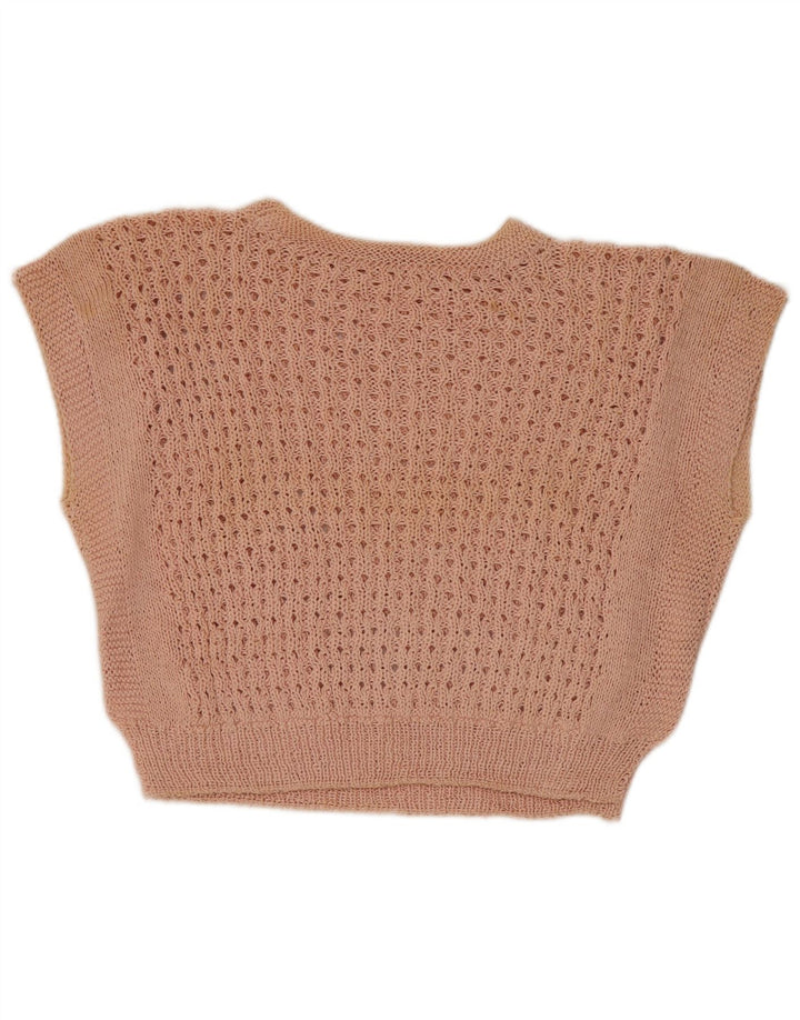 Vintage Womens Crop Vest Tank Top UK 12 Medium Pink