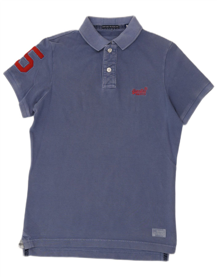 Tricou polo grafic pentru bărbați Superdry, bumbac albastru mediu