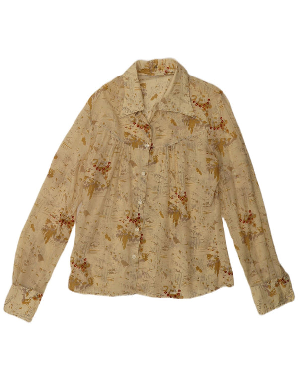 Bluză de cămașă vintage pentru femei UK 14 Medium Bej Floral