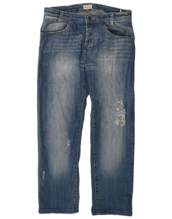 Calvin Klein Blugi Distressed Straight pentru bărbați W32 L28 Bumbac albastru
