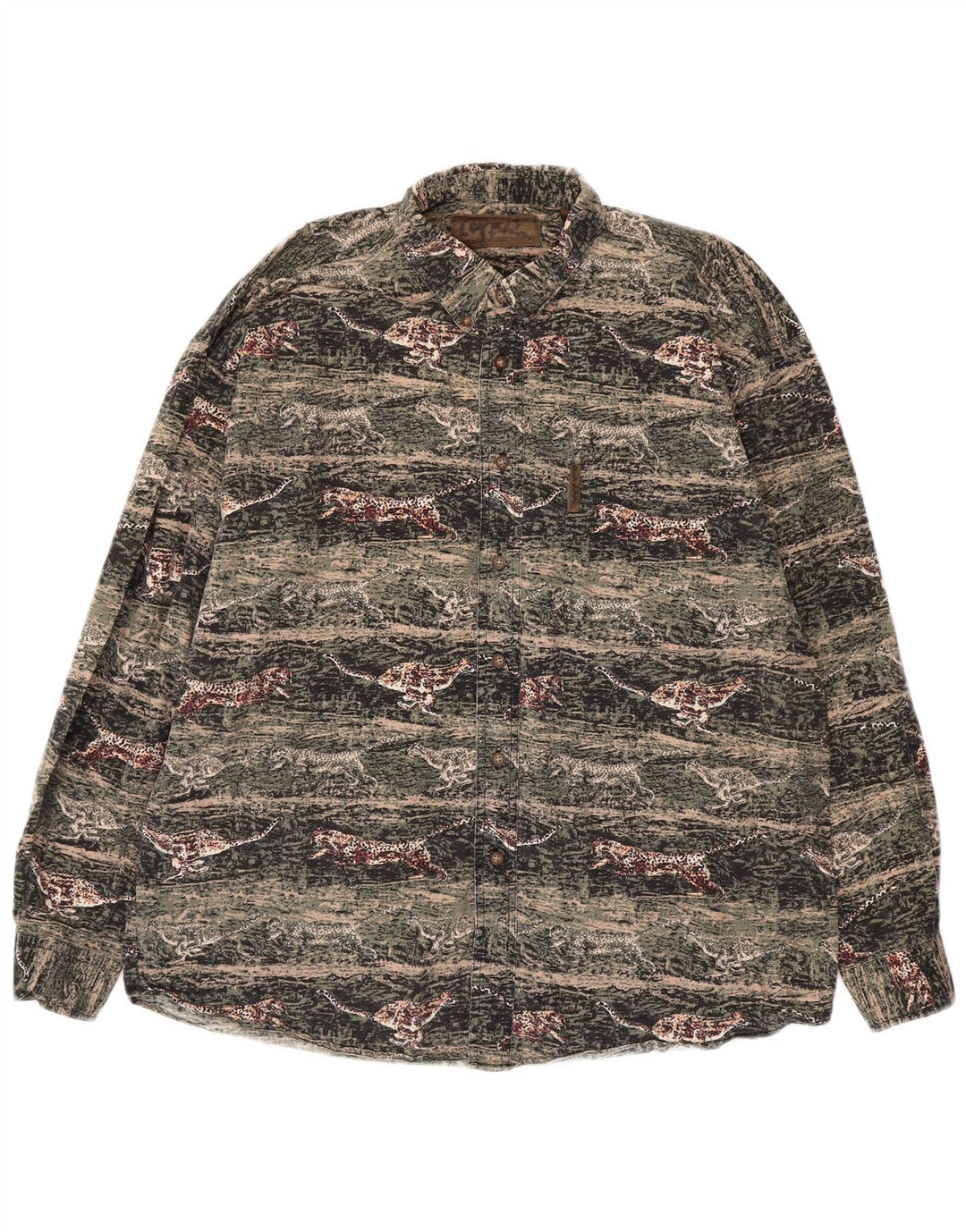 Cămașă de flanel pentru bărbați VINTAGE, bumbac cu imprimeu animal verde mare