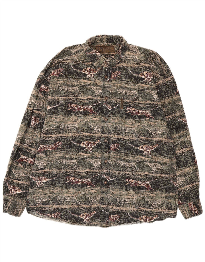Cămașă de flanel pentru bărbați VINTAGE, bumbac cu imprimeu animal verde mare