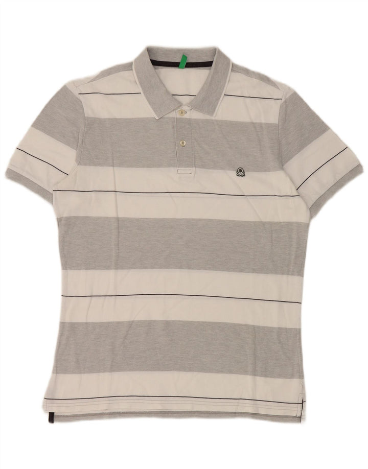 Tricou polo Benetton pentru bărbați, gri mediu cu dungi