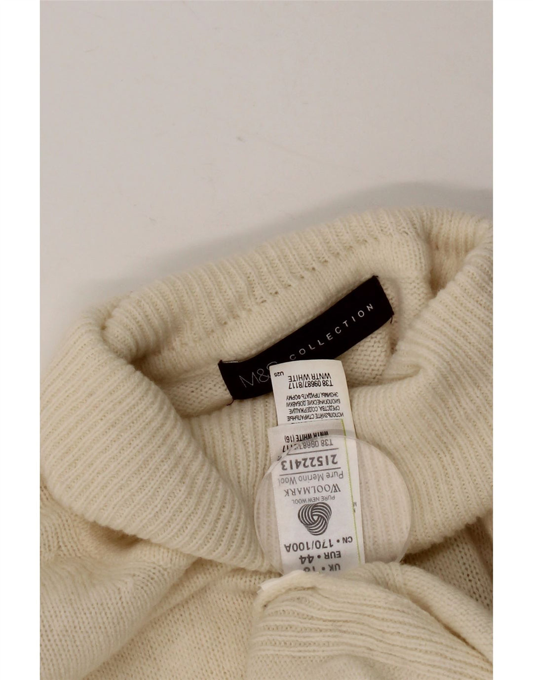 Marks & Spencer Pulover cu gât rulat pentru femei UK 16 Lână albă mare