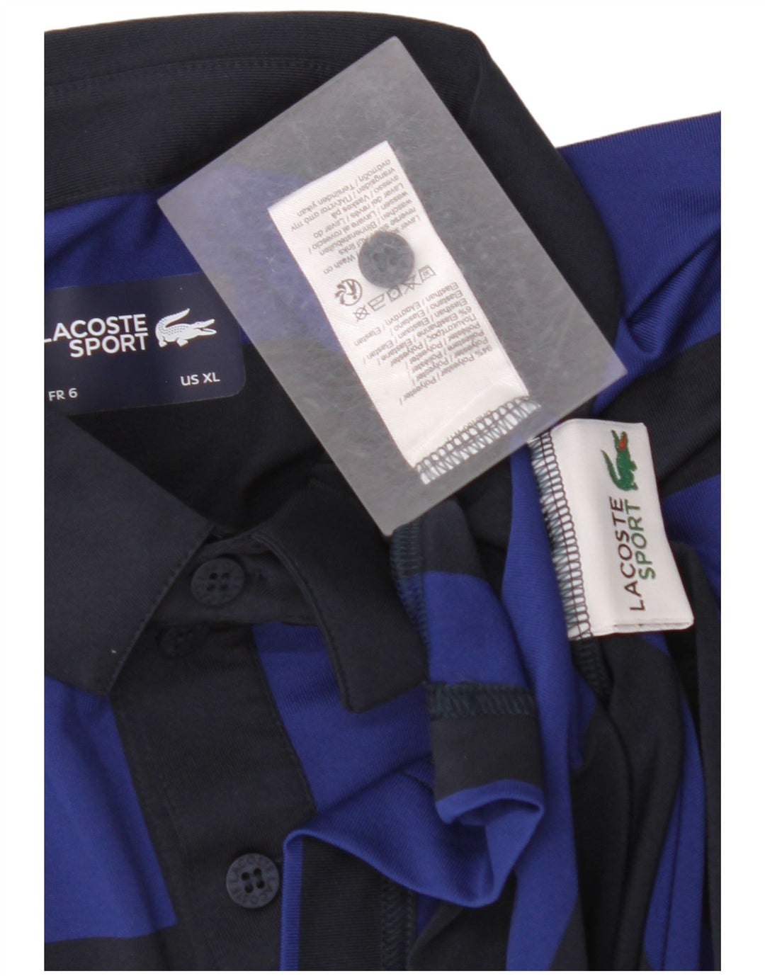 Tricou polo pentru bărbați LACOSTE Mărimea 6 XL Poliester cu dungi bleumarin