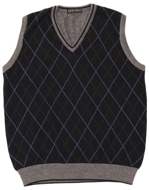 Arslanli Mens Vest Tank Top Mare Bleumarin Argyle/Lână Diamond