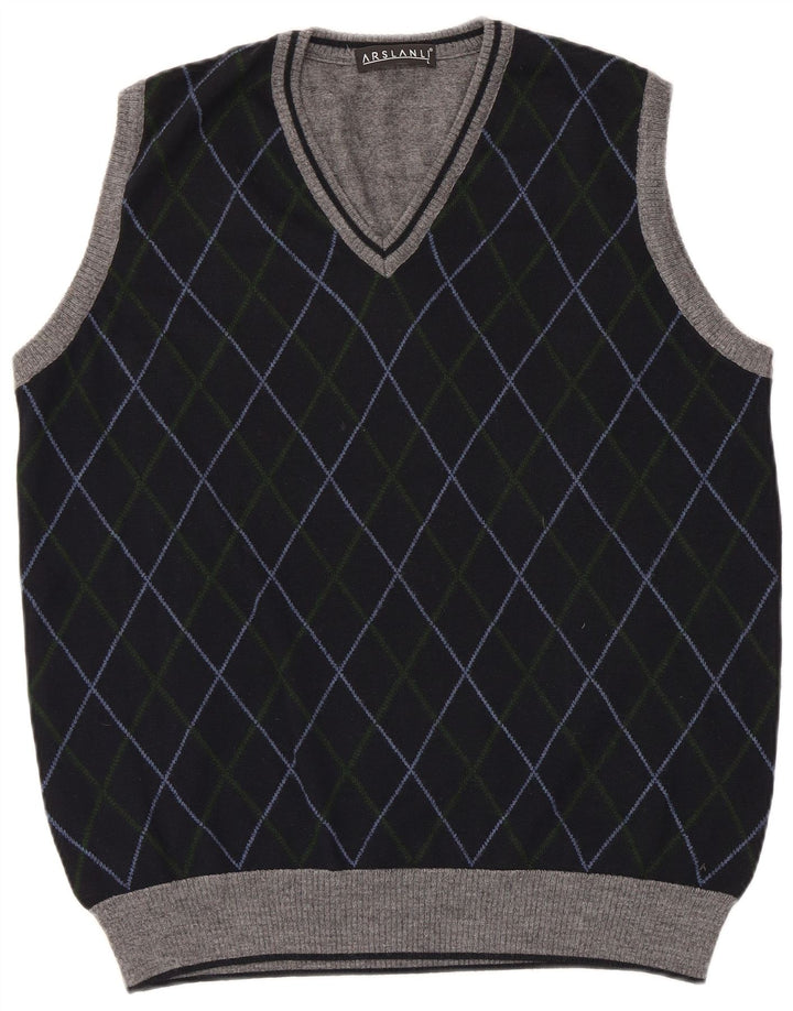 Arslanli Mens Vest Tank Top Mare Bleumarin Argyle/Lână Diamond