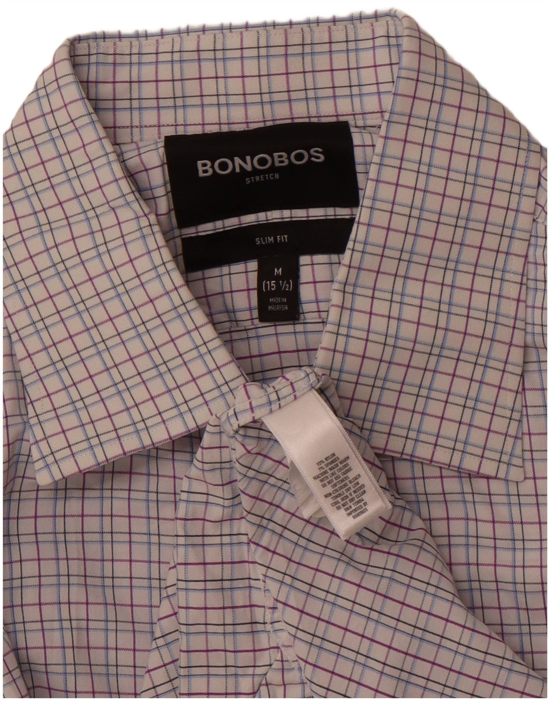 BONOBOS Cămașă pentru bărbați Slim Fit Mărimea 15 1/2 Medium Pink Check Nylon