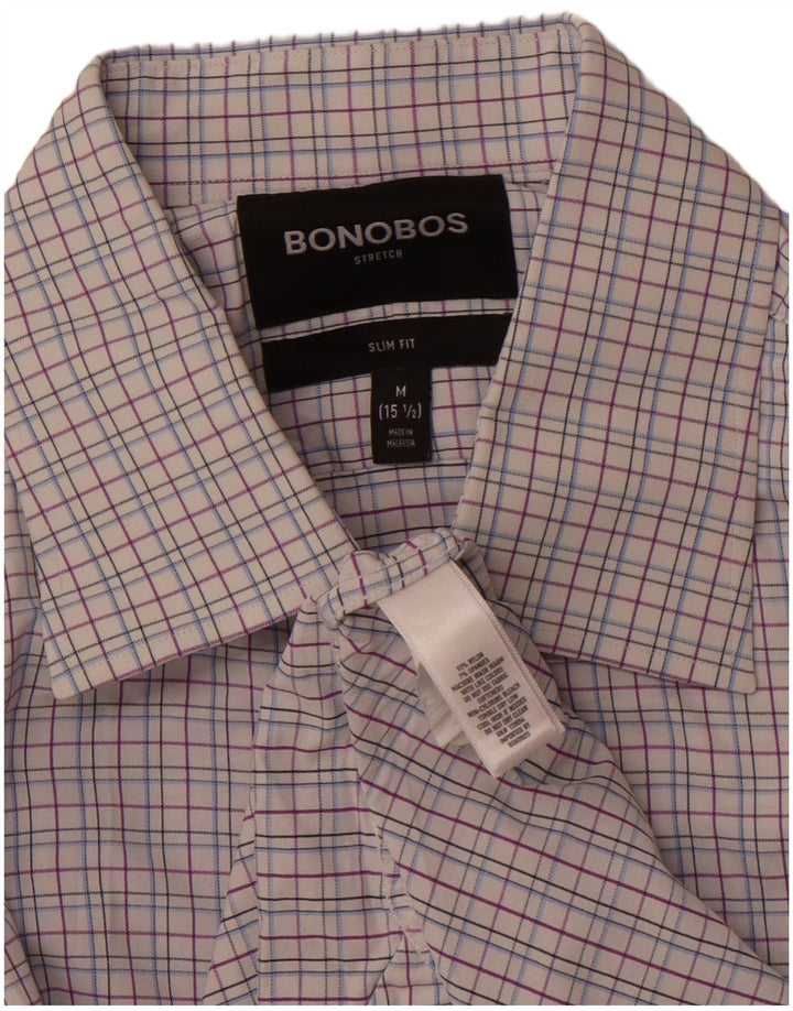 BONOBOS Cămașă pentru bărbați Slim Fit Mărimea 15 1/2 Medium Pink Check Nylon