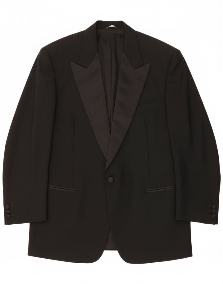 Mario Zegna Jachetă pentru bărbați cu 1 nasture IT 50 Lână mare neagră color bloc