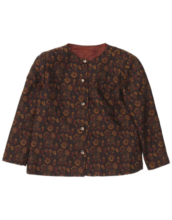 Blazer Vintage pentru femei cu 5 nasturi, UK 16, mare, maro, floral