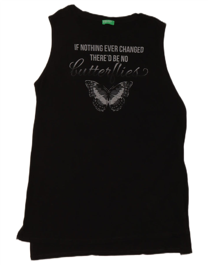 Benetton Femei Graphic Vest Vest Top UK 14 Medium Black Butterfly