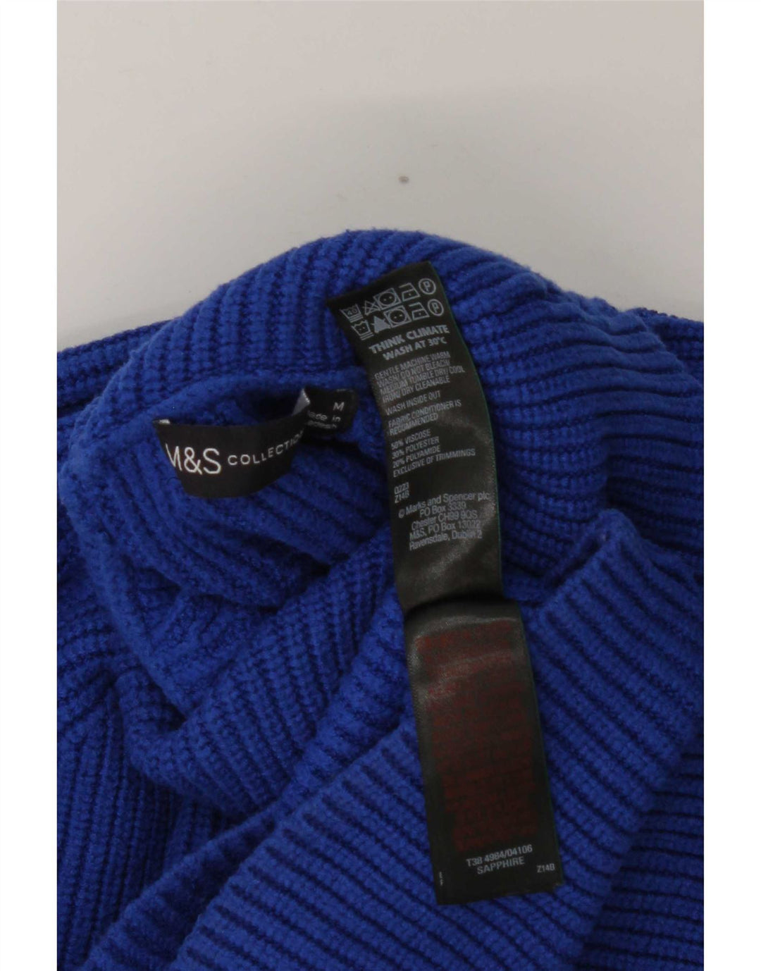 Pulover cu guler rulou pentru femei Marks & Spencer, mărimea UK 14, mediu, albastru, vâscoză