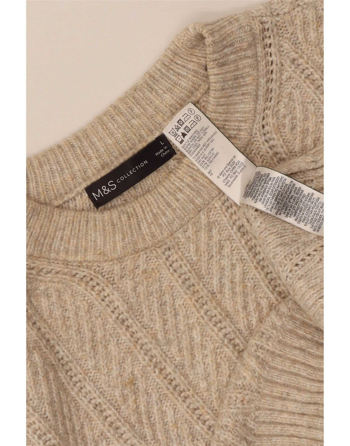 Pulover pentru femei Marks & Spencer cu decolteu triplu UK 16, mare, bej, poliester
