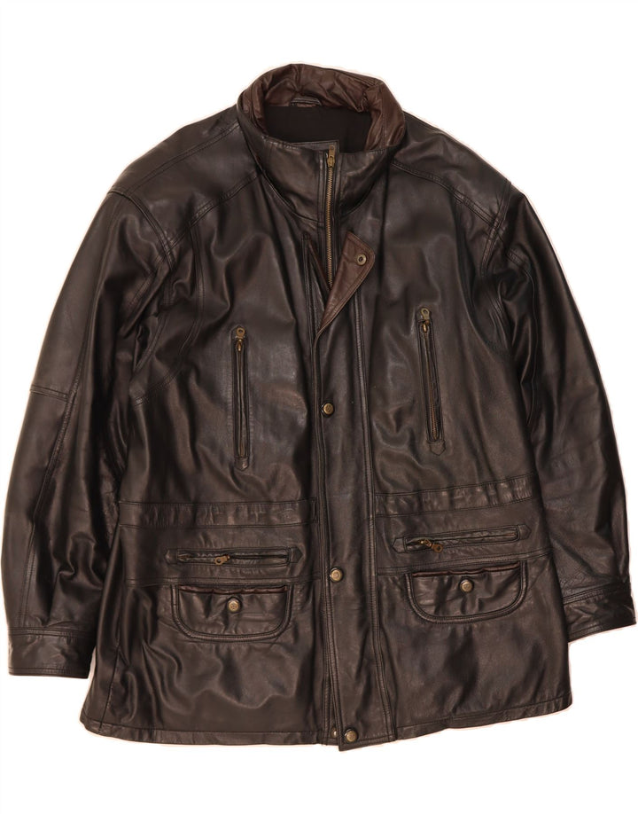 WOODLAND Mens Leather Jacket UK 44 2XL Black Leather Vintage Woodland and Second-Hand Woodland from Messina Hembry 