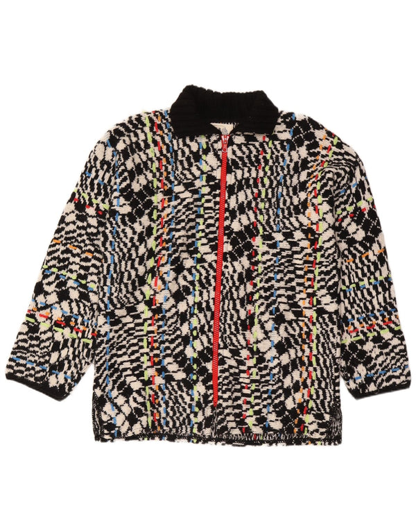 Pulover cardigan cu fermoar complet pentru femei vintage cu model abstract, UK 16, mare, negru