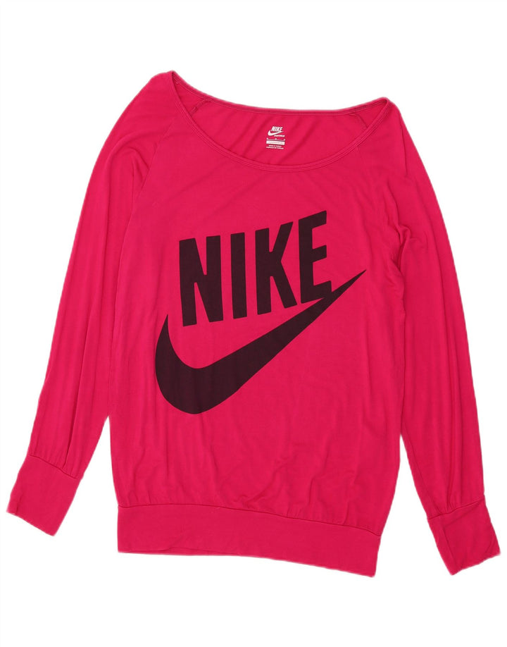 Top grafic pentru femei Nike cu mânecă lungă UK 14 Medium Pink Viscose