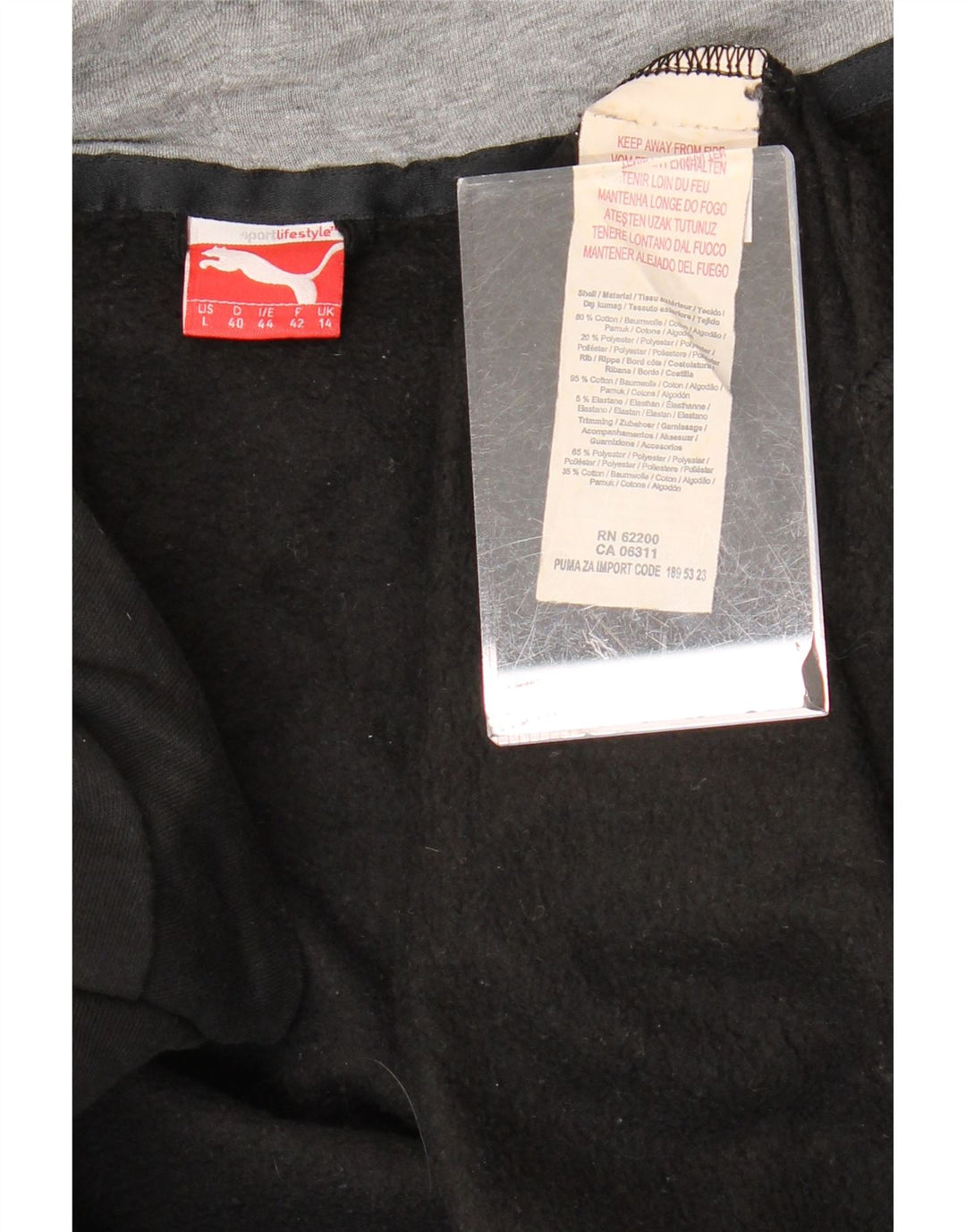 Pulover PUMA cu capota cu fermoar grafic pentru femei UK 14, mare, negru, bumbac