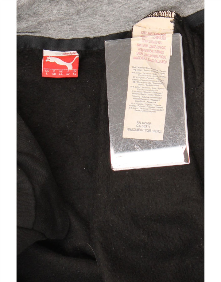 Pulover PUMA cu capota cu fermoar grafic pentru femei UK 14, mare, negru, bumbac