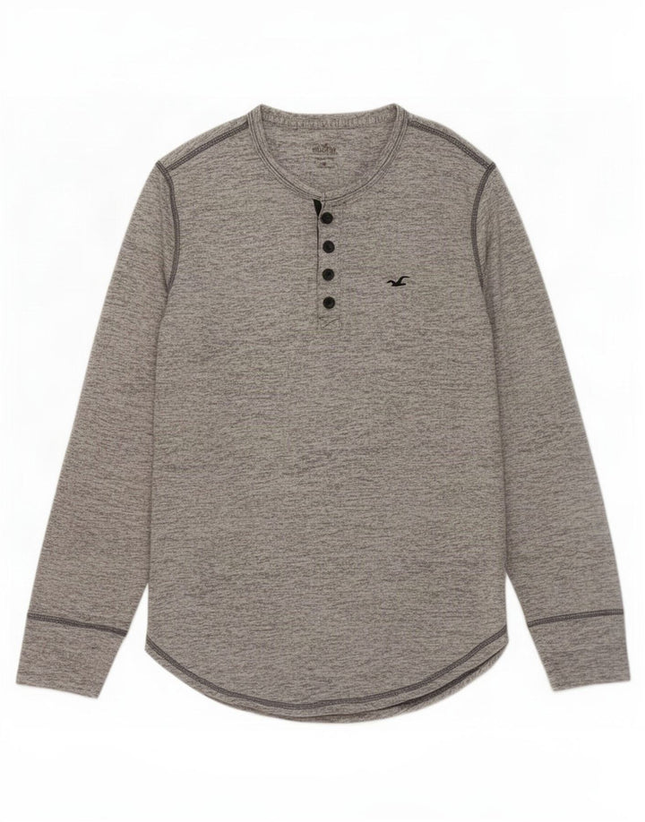 Hollister Top pentru bărbați cu mânecă lungă, mic, gri, bumbac cu pete