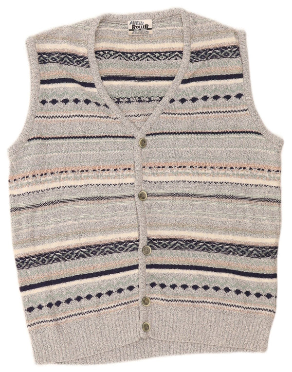 Cardigan Vintage fără mâneci pentru bărbați, in dungi, gri mediu