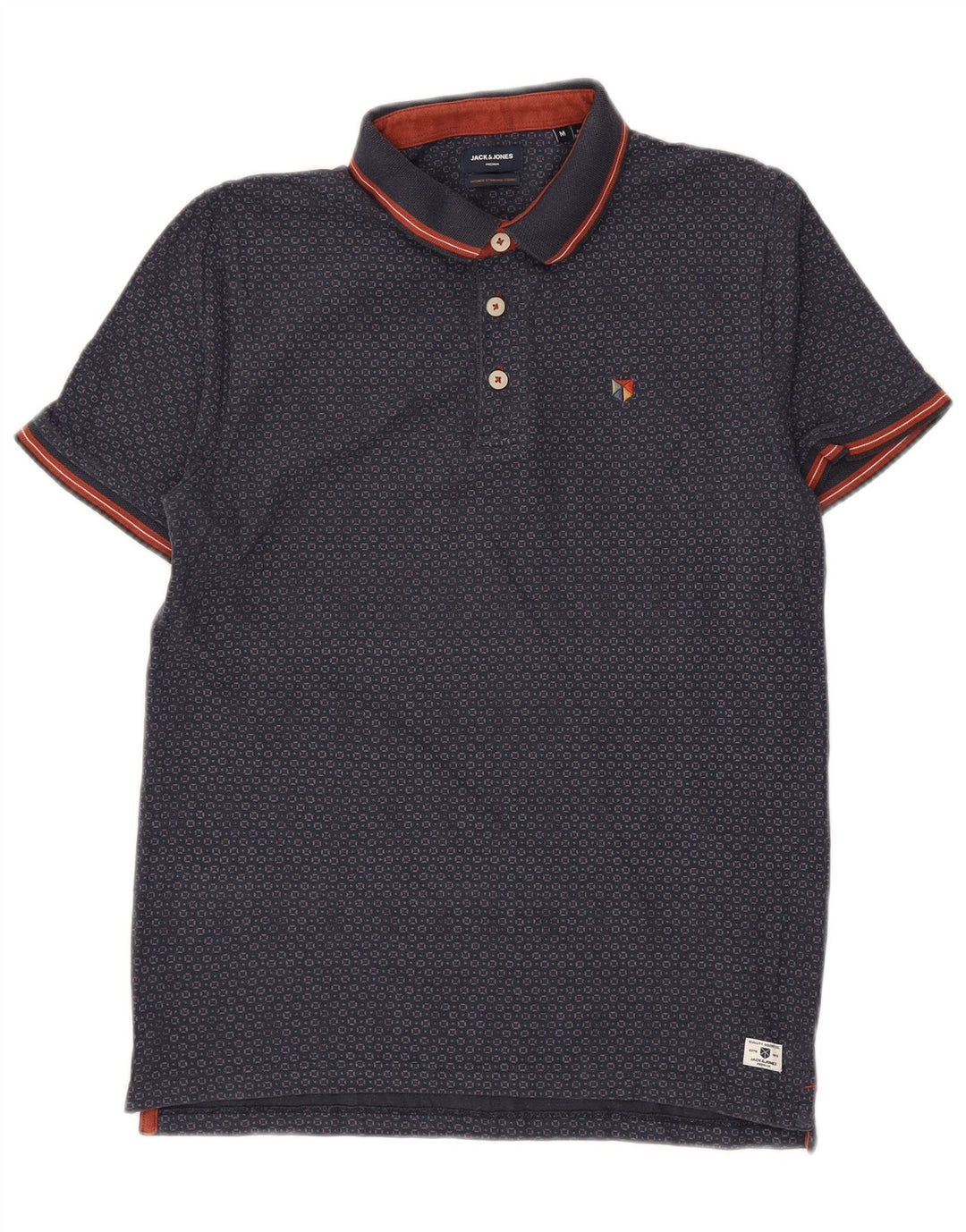JACK & JONES Cămașă polo premium pentru bărbați, bumbac geometric, albastru bleumarin mediu