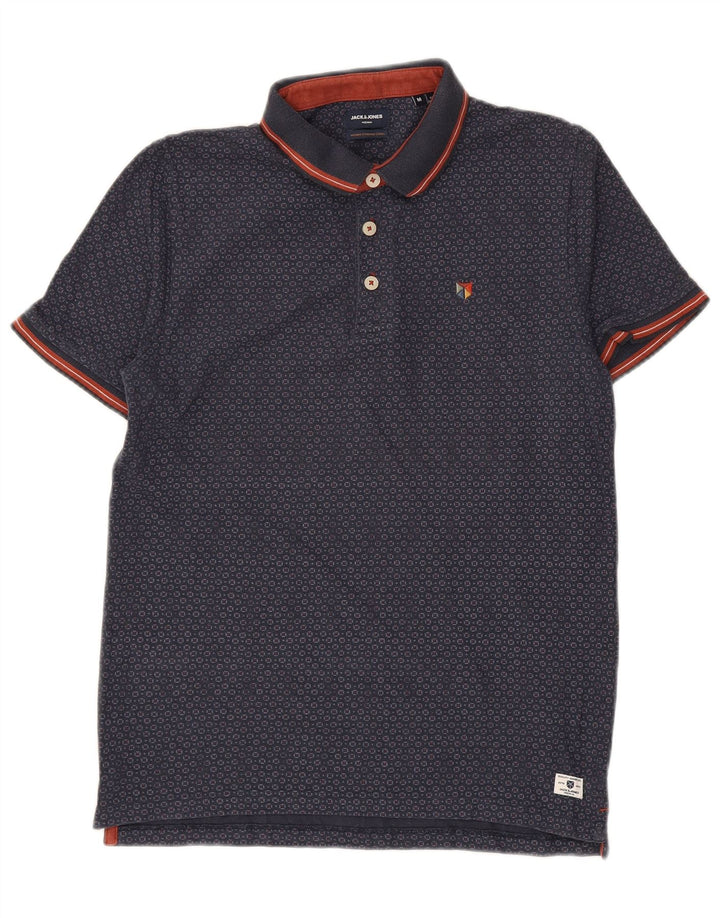 JACK & JONES Cămașă polo premium pentru bărbați, bumbac geometric, albastru bleumarin mediu