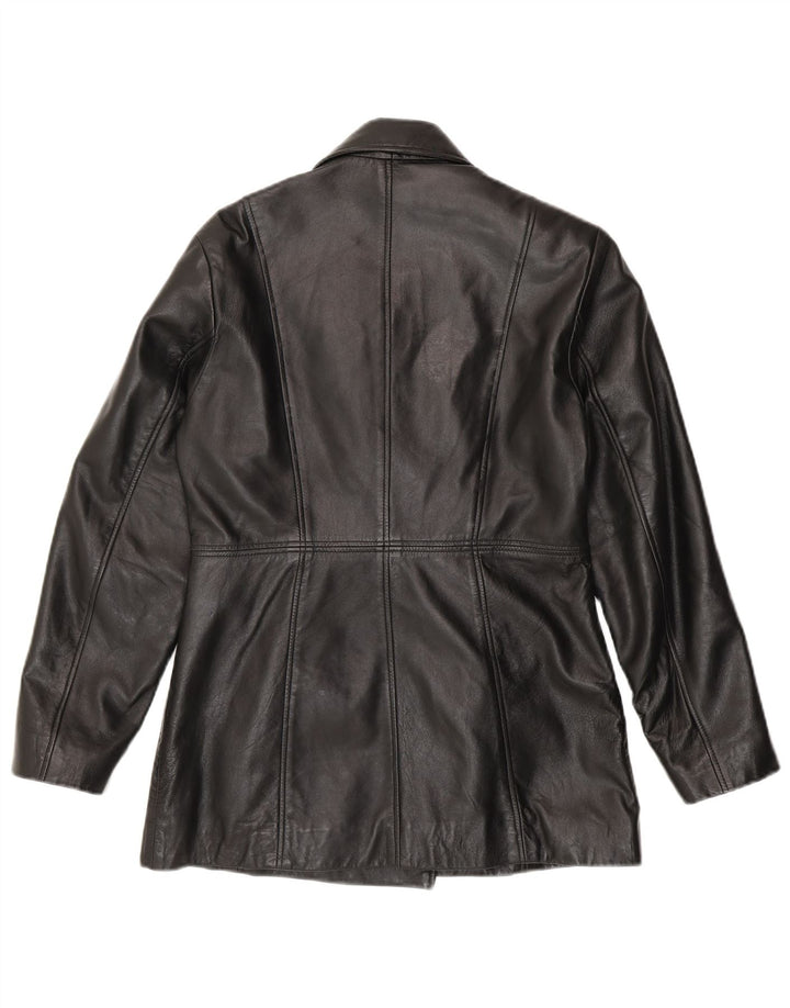 RIVER ISLAND Womens Double Breasted Jacket UK 14 Medium Black Leather