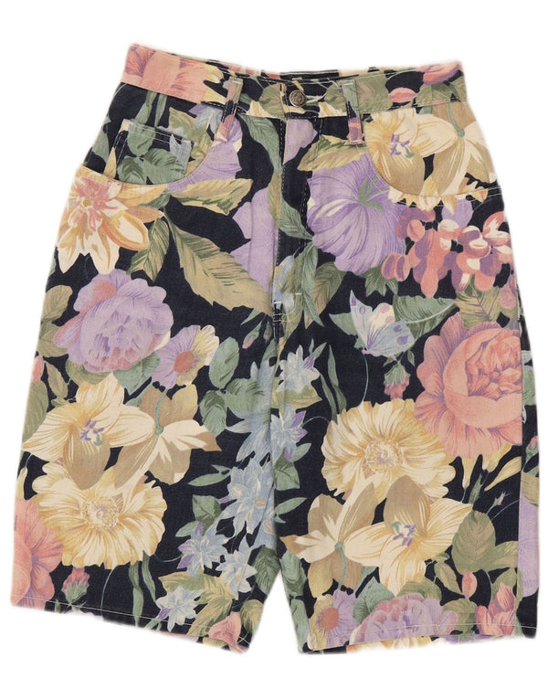 Pantaloni scurți din denim vintage pentru femei cu talie înaltă UK 10 Small W24 Multicolor Floral