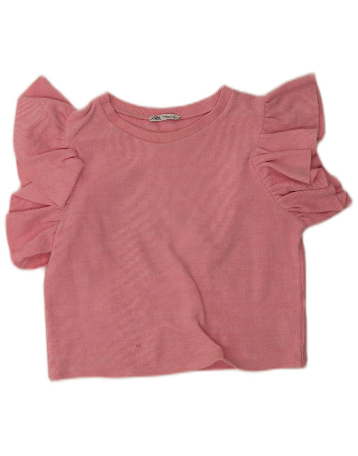 Bluză Crop Top Femei Zara UK 12 Bumbac Roz Mediu