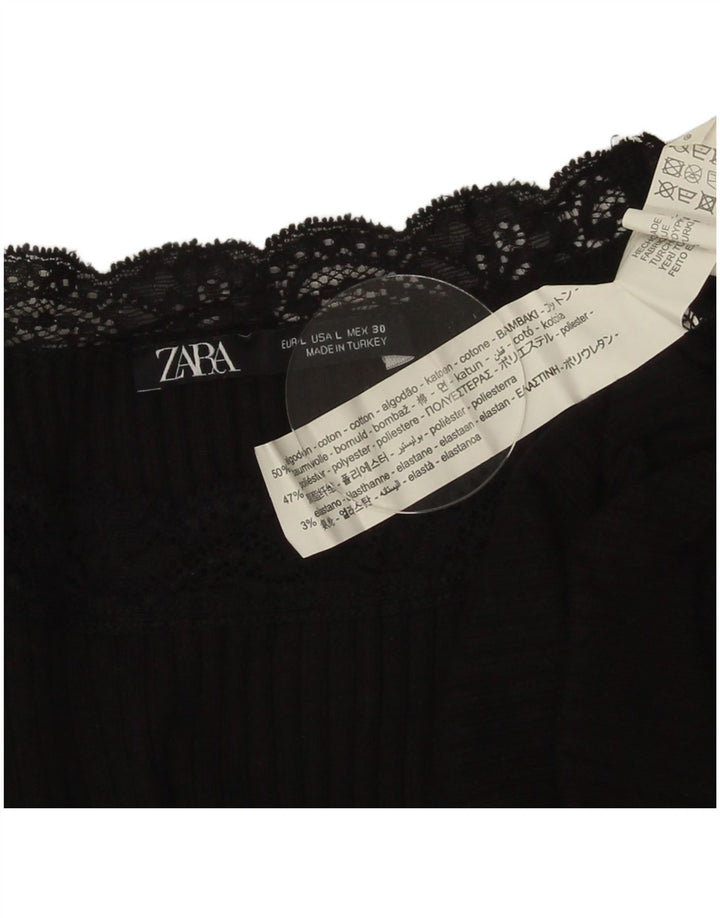Bluză de top pentru femei Zara UK 14, mare, negru, bumbac