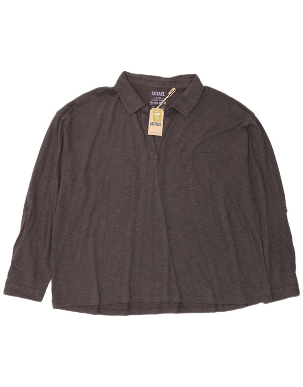 Tricou polo cu mânecă lungă pentru femei Fat Face UK 24 4XL Bumbac cu pete gri
