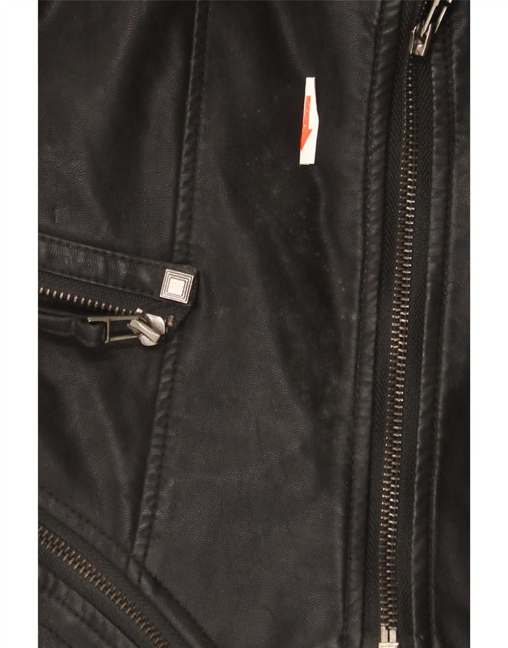 Jachetă motociclist din piele vintage pentru femei UK 10 Small Black