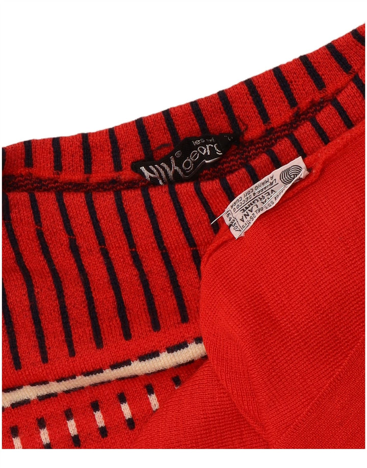 Pulover vintage pentru femei cu gât de barcă UK 10 Small Red Geometric